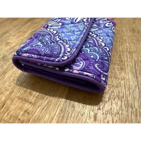 Vera Braldey Trifold Wallet Pocket Coin Case Lilac Tapestry Purple Flap Zipper - Picture 3 of 15
